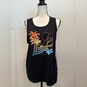 Old Navy Black Tank Top with Tropical Print | Women’s Size Medium